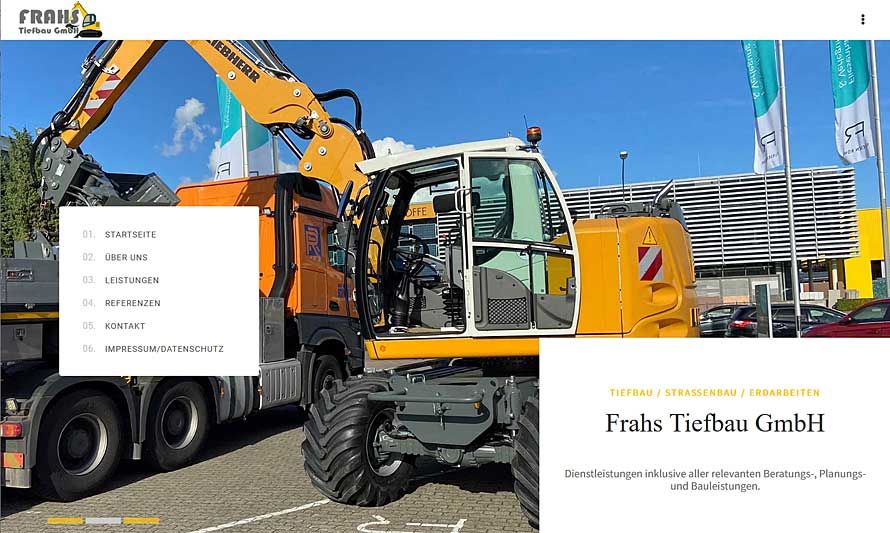 Onepage Homepage für Tiefbauunternehmen Frahs Tiefbau GmbH in Schönwalde am Bungsberg