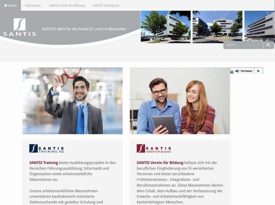 Wordpress Webdesign Referenz: Barrierefreie Homepage für Santis.ch