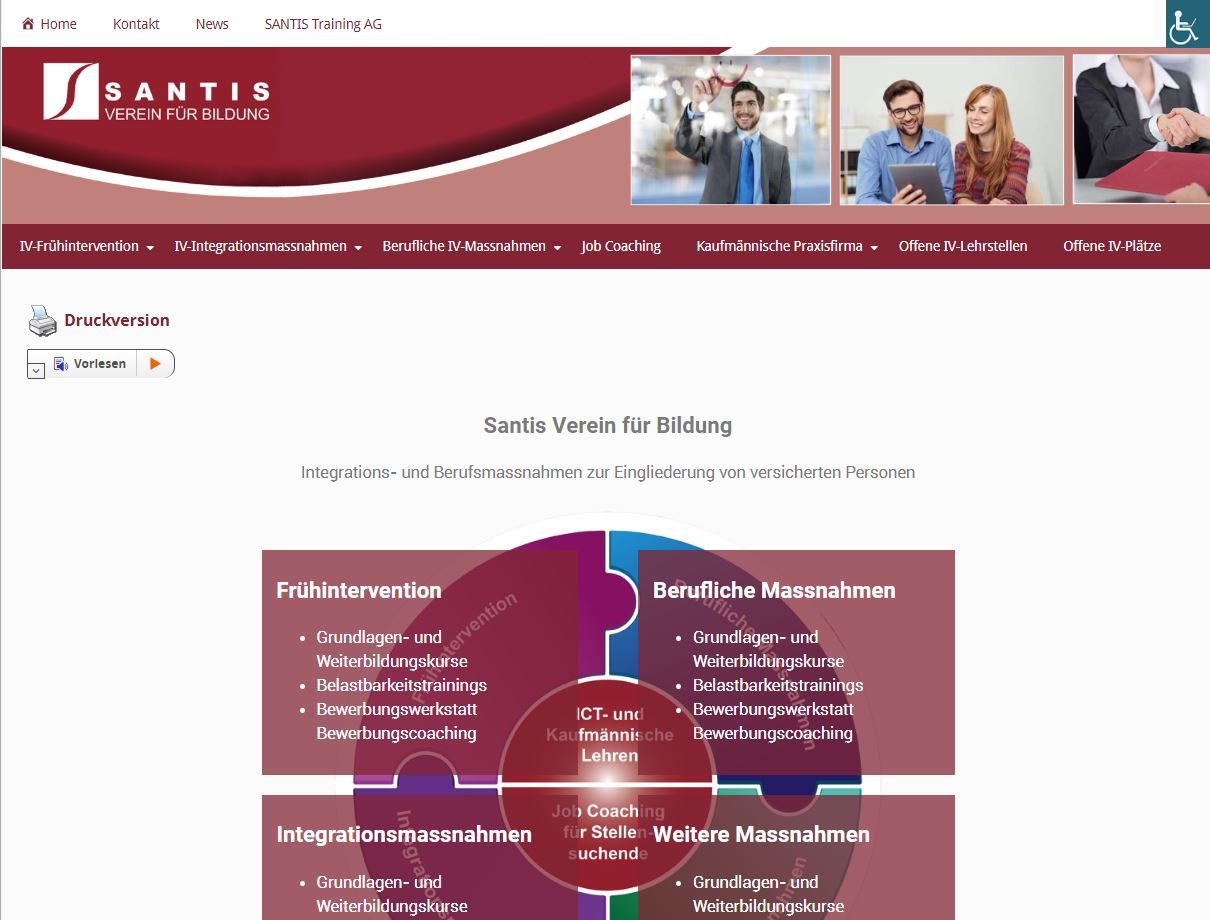 Wordpress Webdesign Referenz: Barrierefreie Homepage für Santis Verein für Bildung