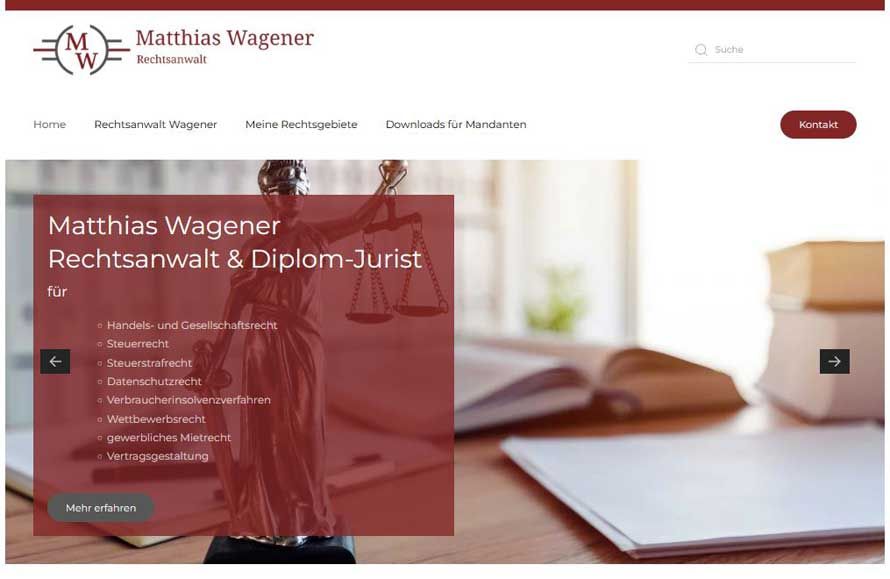 Wordpress Webdesign Referenz: Homepage für Rechtsanwalt Wagener