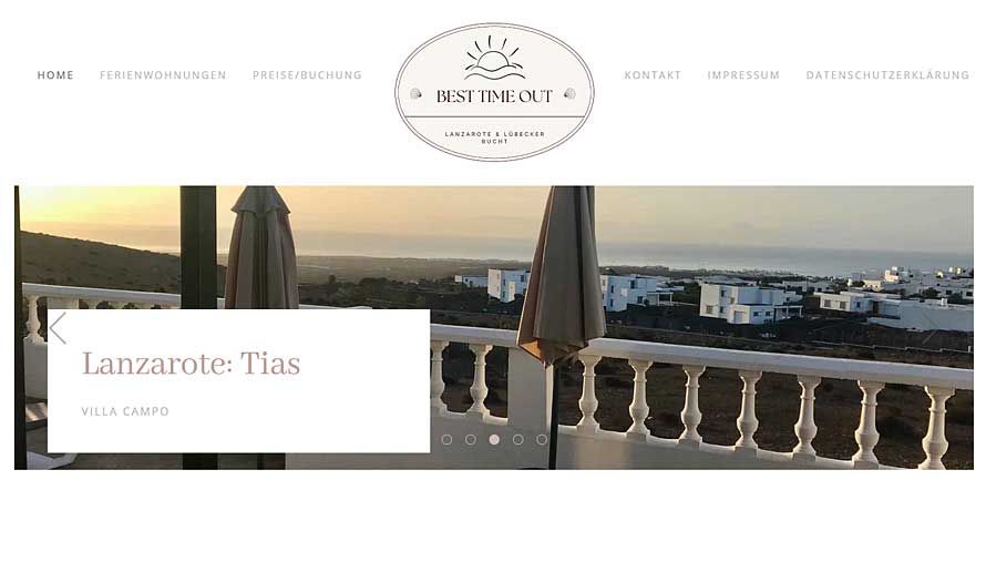 Wordpress Webdesign Referenz: Homepage für private Ferienhausvermietung Best Time Out