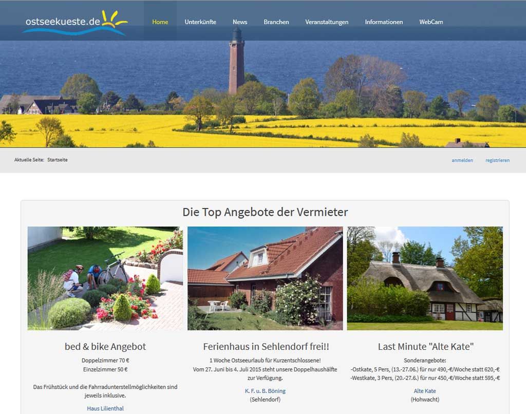 Webdesign Joomla Referenz: Portal Website für Urlaub an der Ostsee in Lübeck
