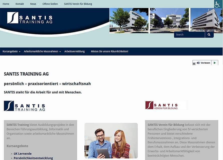 Wordpress Webdesign Referenz: Barrierefreie Homepage für Santis Training