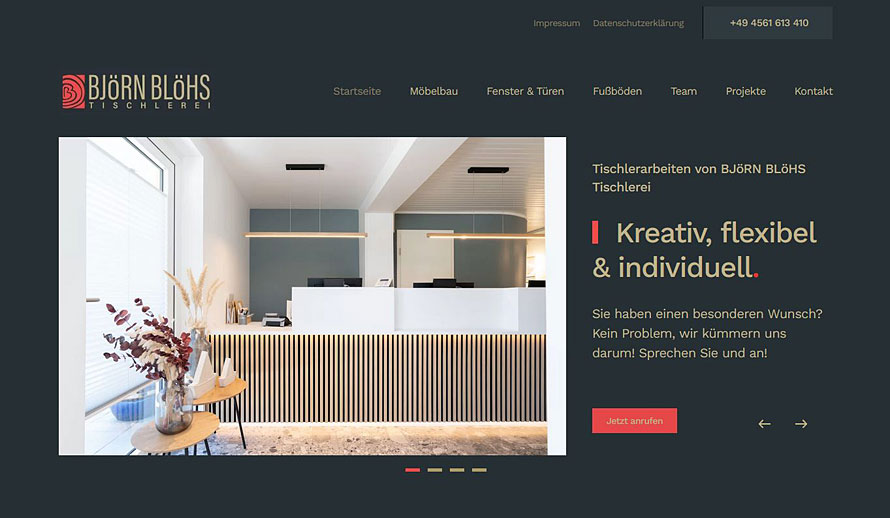 Wordpress Webdesign Referenz: Homepage für Björn Blöhs Tischlerei